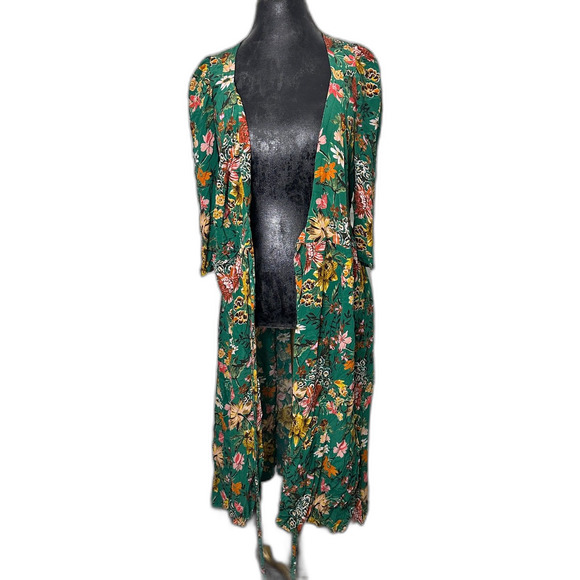 Amour Vert 100% Silk Green Floral Wrap Midi Dress Size M Made in USA Boho Chic - Picture 5 of 11